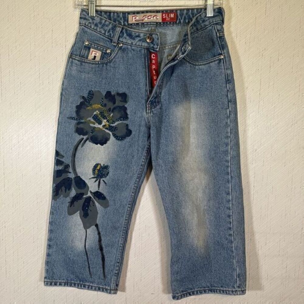 Vtg‎ 90s Streetwear Womens 3 Distressed Hand Painted Denim Jean Shorts Jorts